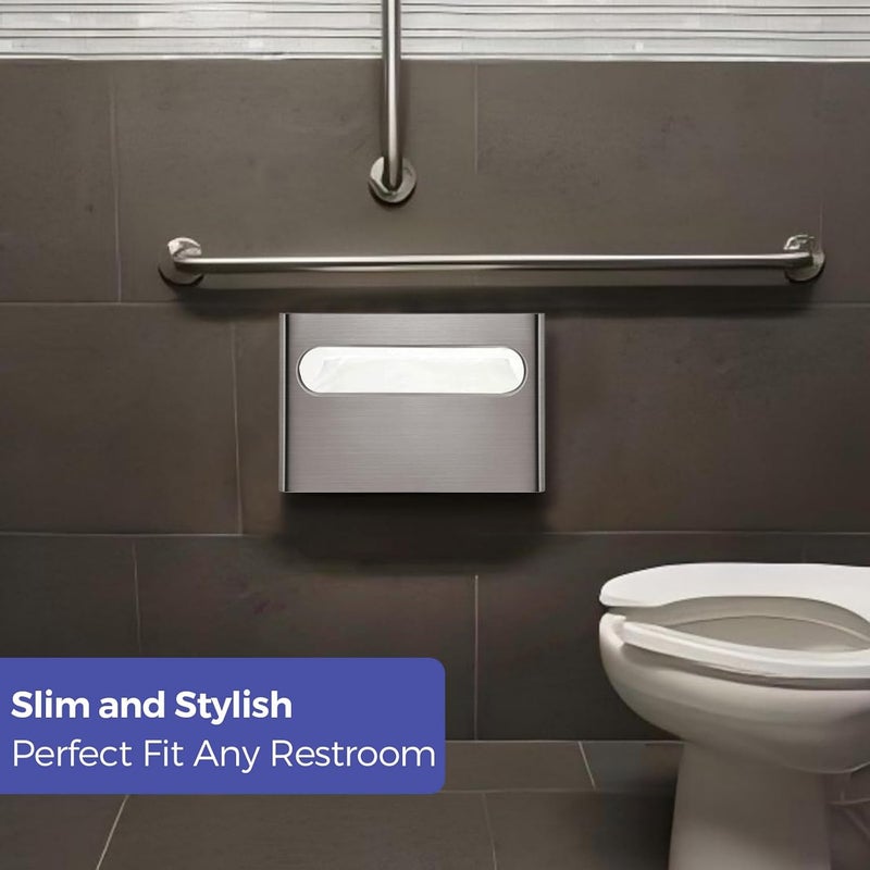 stardrix Slim Brushed Stainless Steel Toilet Seat Cover Dispenser – Designer Wall-Mount Holder with Curved Edges and Large Capacity for Single or 1/2 Fold Covers, Aesthetic and Modern Look - Image 2